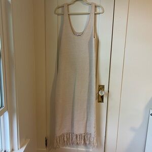 Cream Knit Fringe Tank Dress